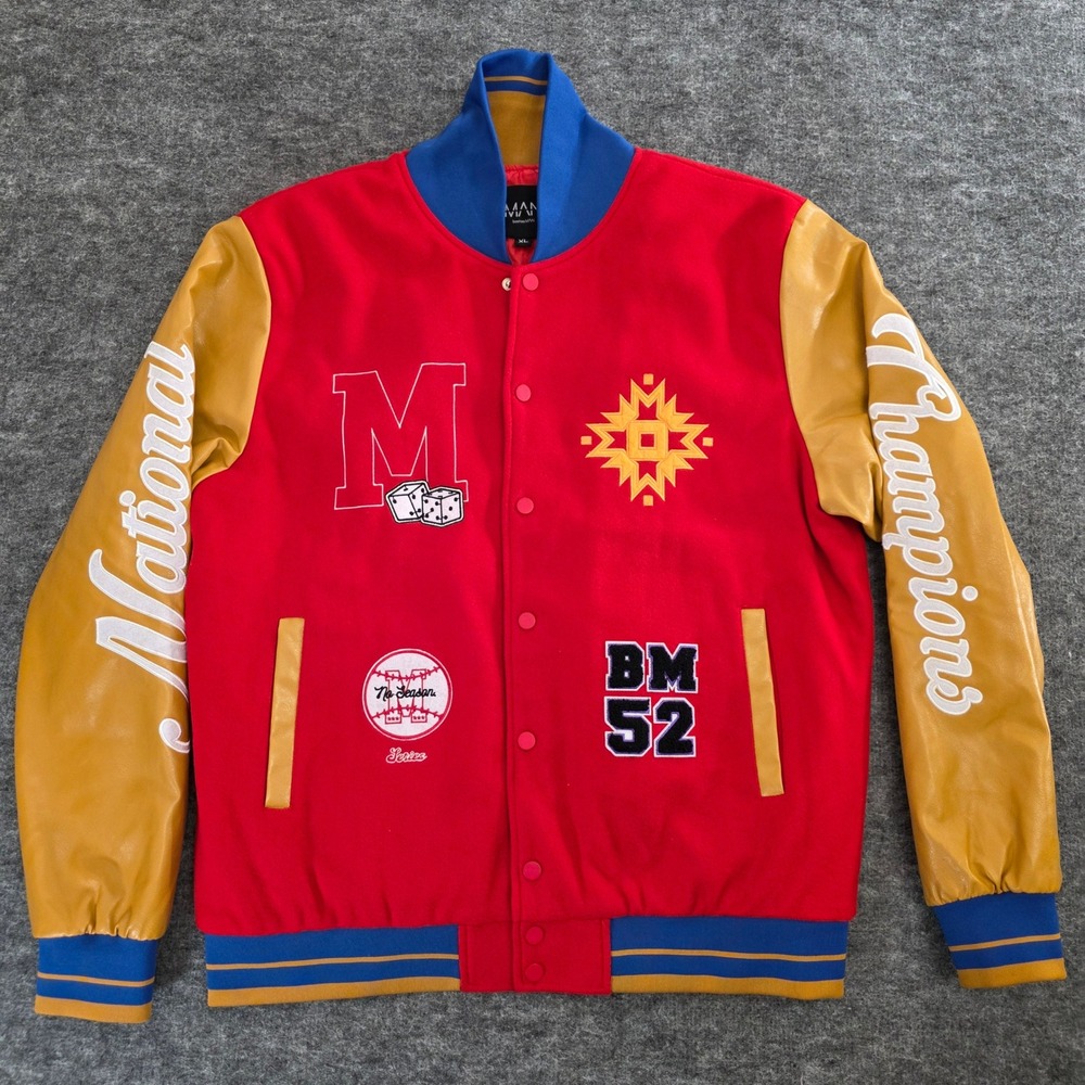 BoohooMAN Jacket Mens XL Red Gold National‎ Champions Baseball Varsity Jacket